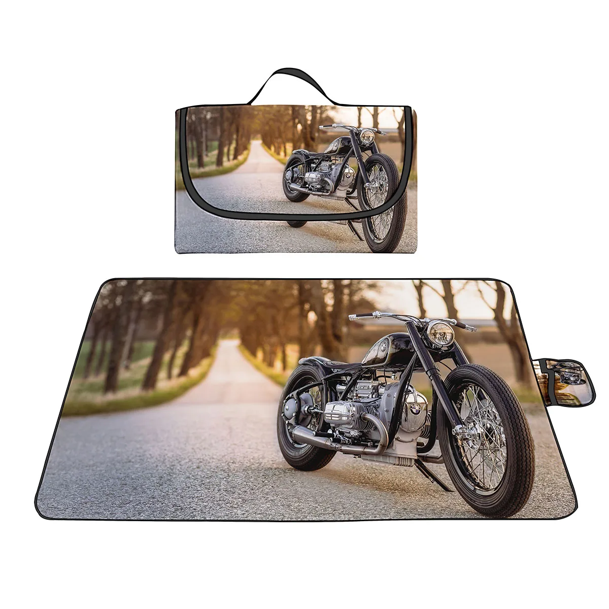 

Cool Boy Riding Motorcycle Outdoor Picnic Blankets,Portable Folding Beach Mat,Bag for Camping,Wet Grass,Park with Family,Friend