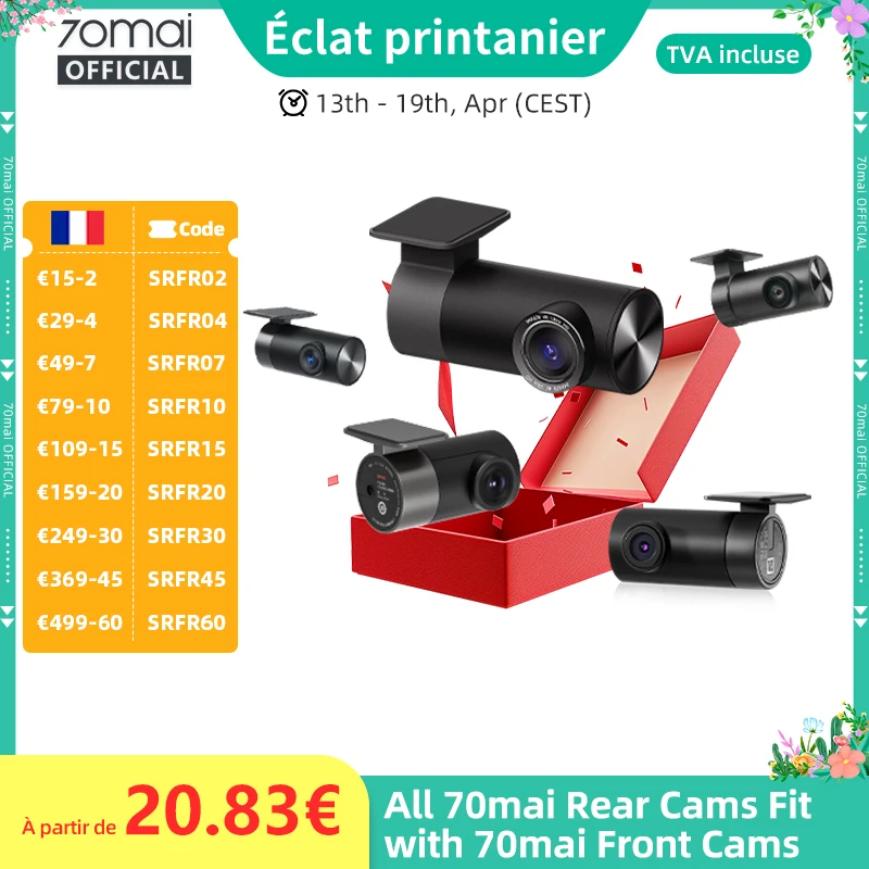 Caméra arrière 70mai RC06 RC12 RC14 RC22 RC24 RC41 caméra intérieure FC02 pour caméra de tableau de bord 70mai enregistrement double canal enregistrement de stationnement