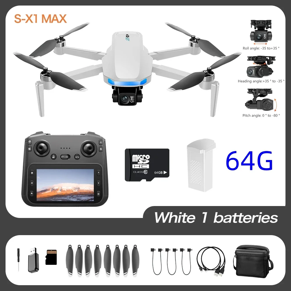 S-X1 طائرة بدون طيار جديدة مع شاشة 3 محاور مضادة للاهتزاز Gimbal 4K طائرات بدون فرش جوية RC كوادكوبتر 5G GPS 8K HD كاميرات EIS طائرة صغيرة بدون طيار