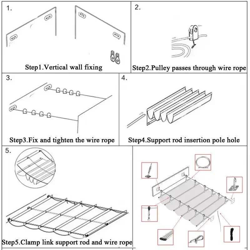 Rainproof Wave Telescopic Sunshade Sail Garden Sun Shading Canopy Outdoor Retractable Awning Pergolas Sunblock Shade Screen