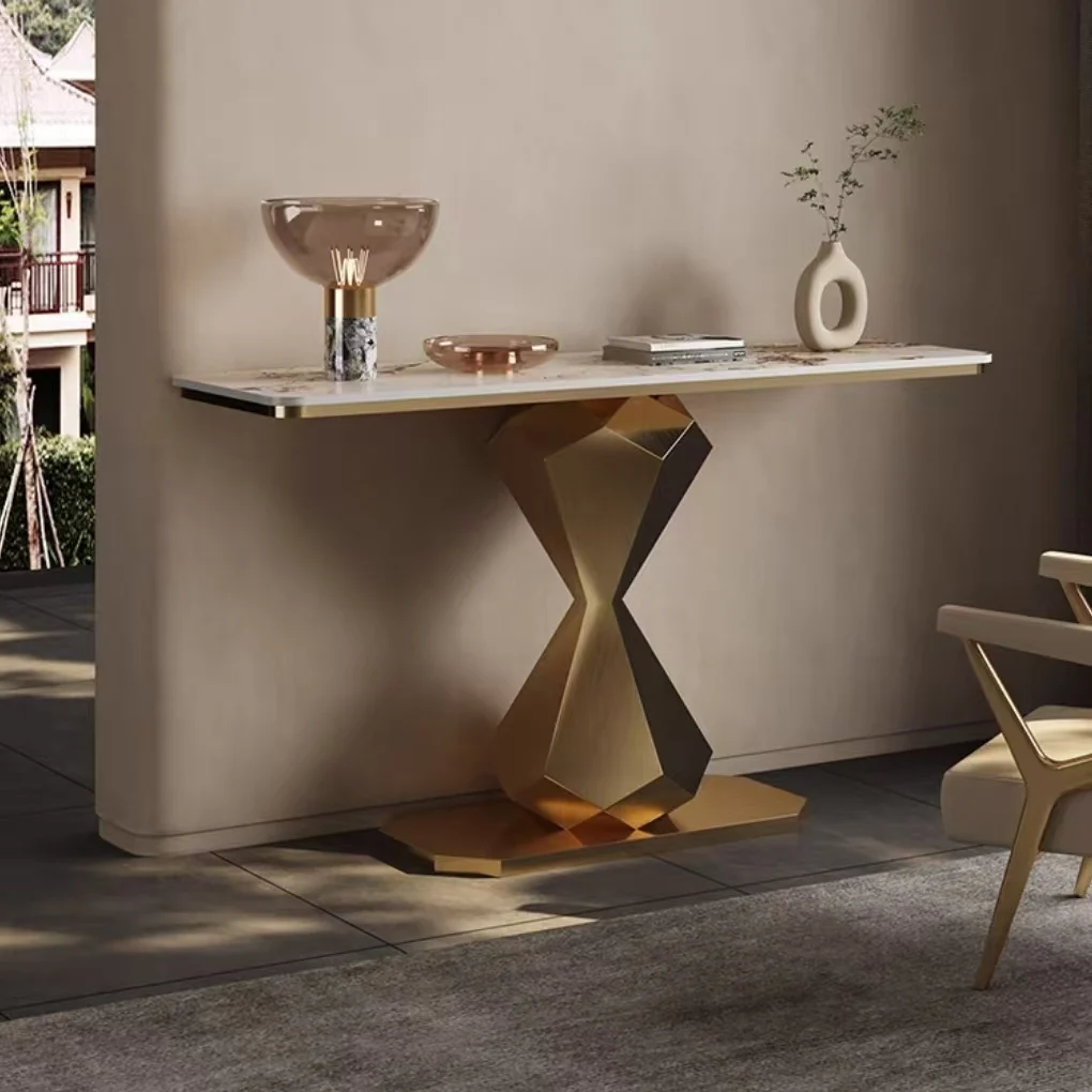 zj-Hot Selling Marble Console Tables Italian Modern Light Luxury Entryway Art View Living Room Home Furniture Console Tables#
