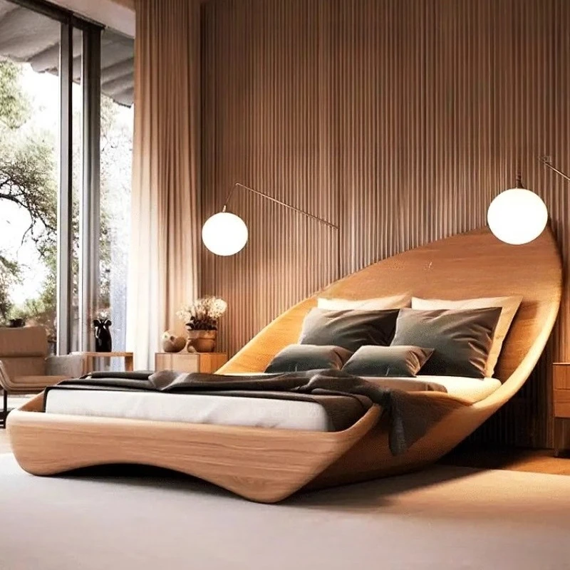 

Medieval creative bed, master room special-shaped bed, wabi sandy log bed, designer double bed