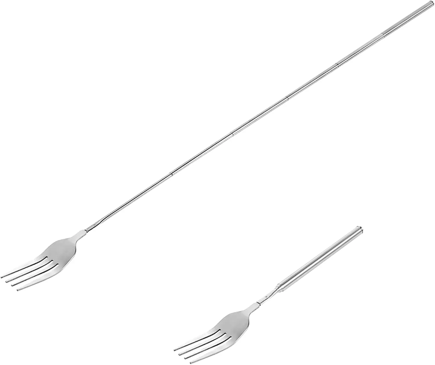 Extendable Fork, 8.7 to 25.4 Inch Long Fork, Telescopic Fork, Retractable Fork BBQ Dinner Fruit Dessert Extended Fork Sturdy and