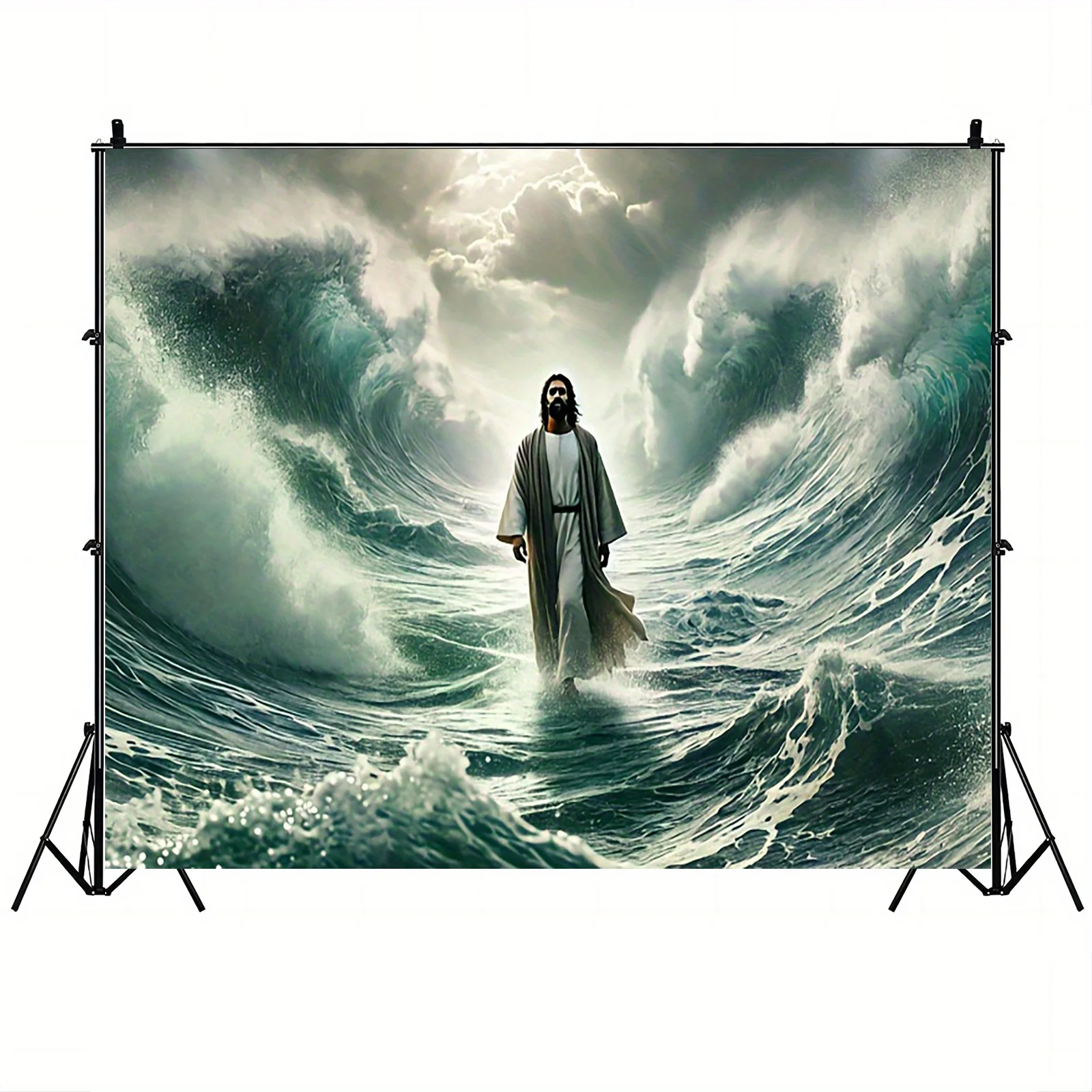 1 szt. Obraz na ścianę przedstawiający Jezusa chodzącego po wodzie, scena religijna, nie wymaga elektryczności, uniwersalna dekoracja kościelna