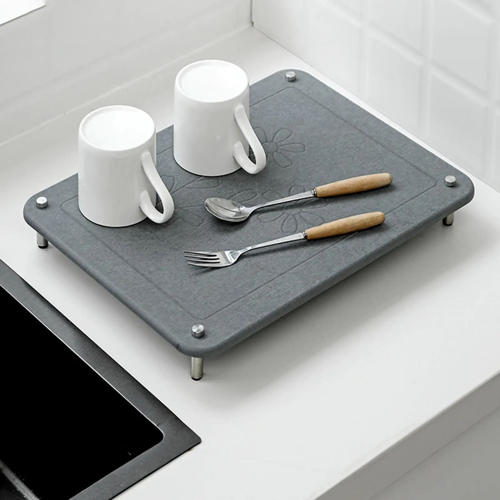 2Pcs Stone Dish Drying Mat Dish Rack Protect Surface Heat Resistant Non Slip