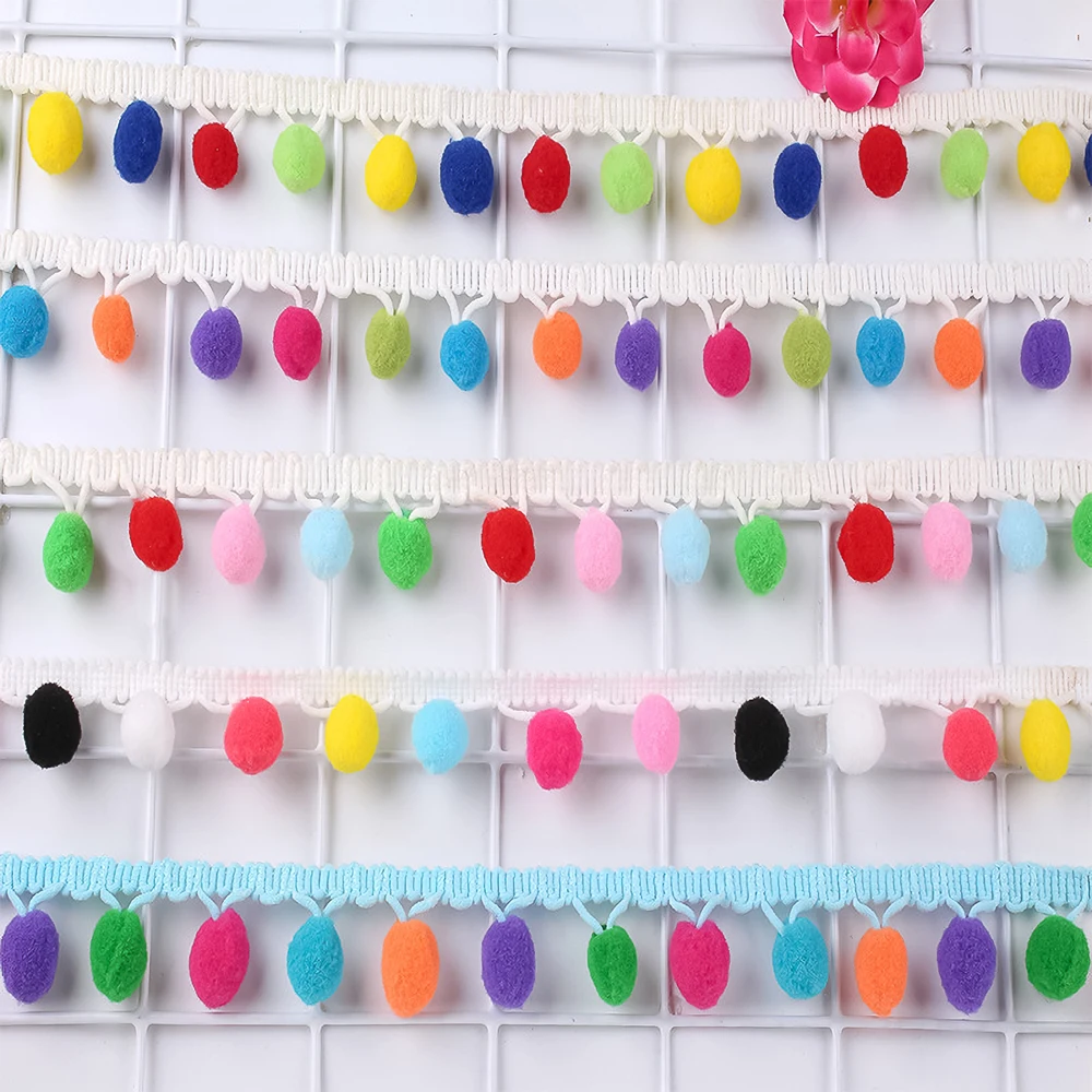 

High-Elastic Colorful Pom Pom Fringe For Curtain Lace Trim With Pom Poms Clothing Embellishment And Sewing Supplies