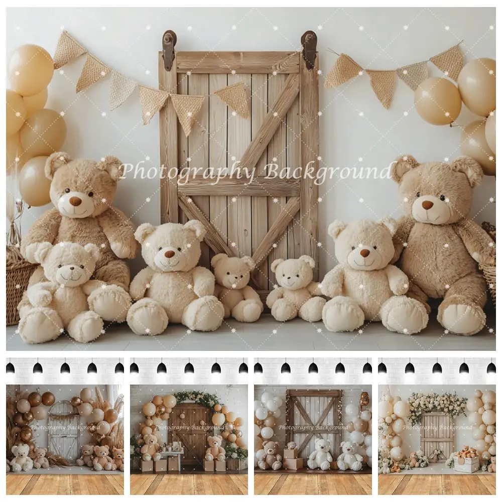 Toy Bears Baby 1st Birthday Party Photography Background Boho Style Baby Shower Kids Portrait Photocall Backdrop Photo Studio