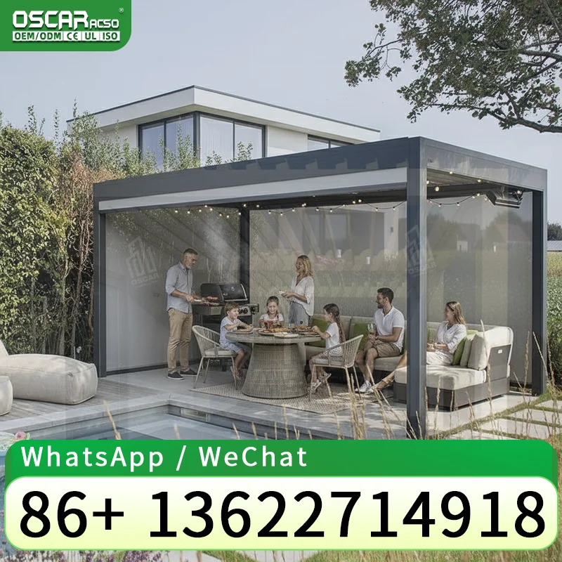 Outdoor Shade Cover Electric Louvre for Bioclimatic Pergola with Metal Frame White in Garden Patio Backyard pergola