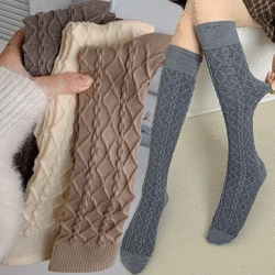 Winter Warm Long Socks for Women Solid Color Thick Autumn Casual Wool Socks Female High Quality Lolita Fashion Knitted Stockings