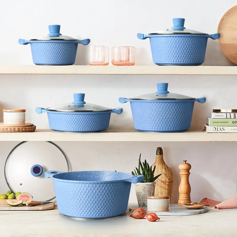 

Die-casting soup pot set Small diamond style marble soup pot ten-piece set