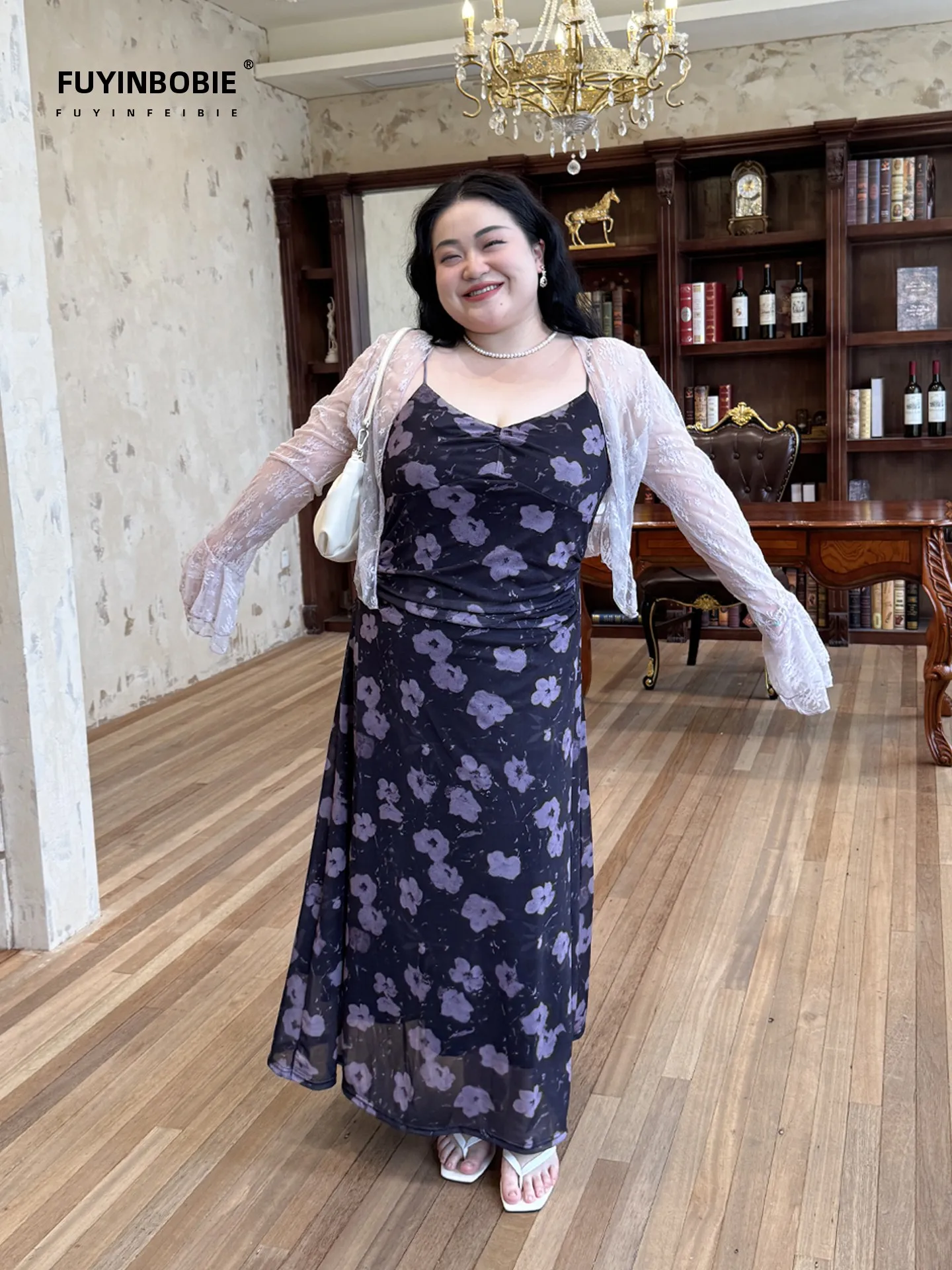 

Elegant Lace Open Cardigan Dress plus Size Casual Style A-Line Skirt Fabric Nylon And Spandex No Sleeve Summer Season