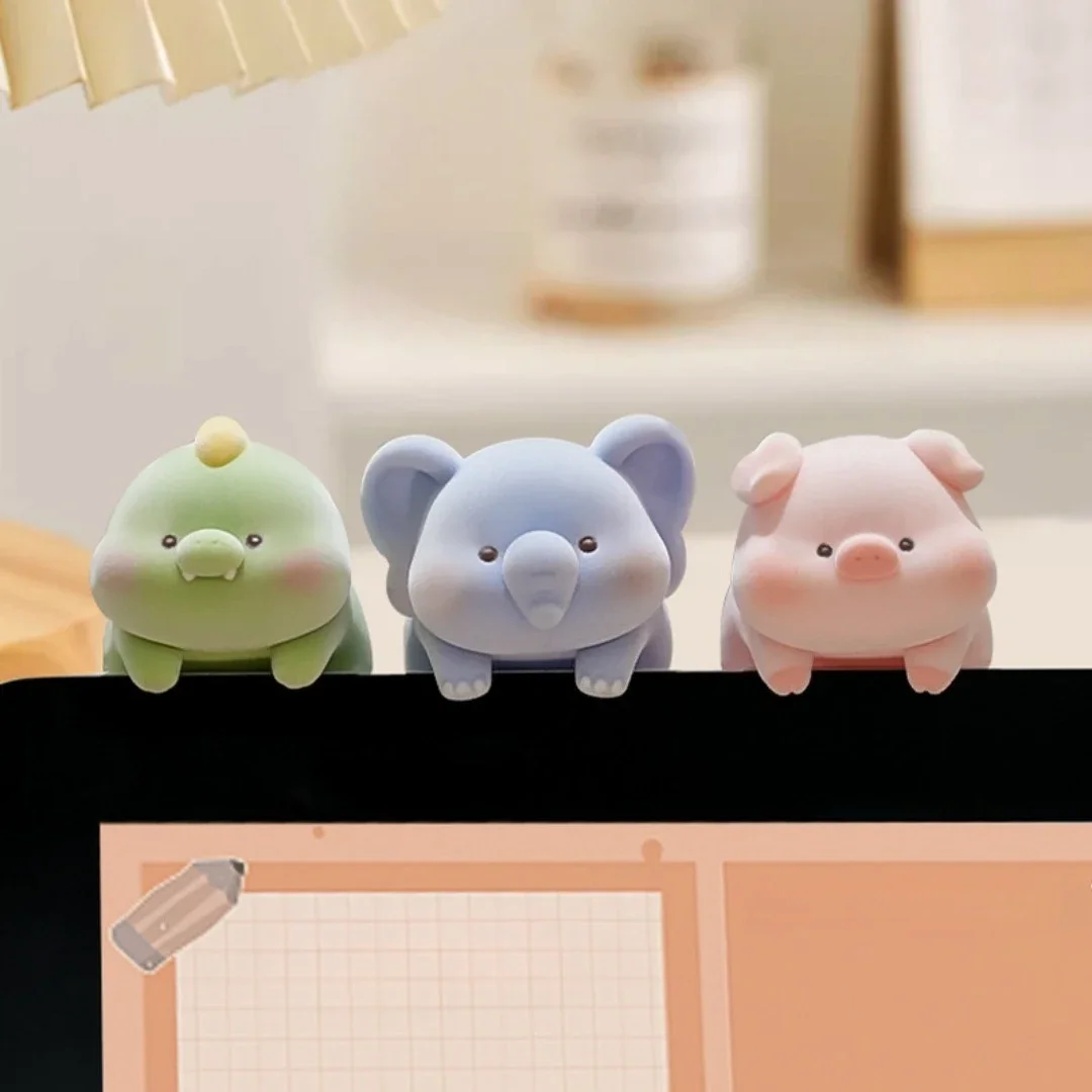 Flocking Computer Monitor Decoration Panda Dog Pig Computer Display Screen Animal Model Cartoon Desk Ornament Adult Figure Dolls