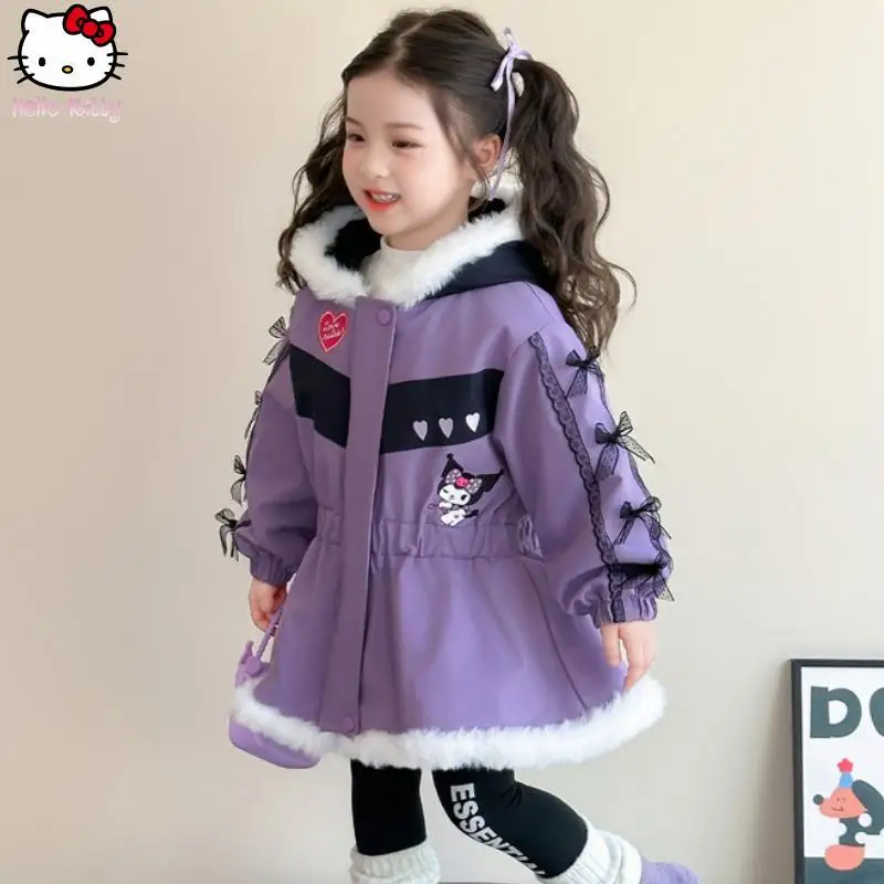 فتاة كورومي معطف دافئ مقنع الكرتون أنيمي الخريف الشتاء Kawaii سميكة سترة يتغلب سانريو منتصف طول القوس عقدة معطف القطن