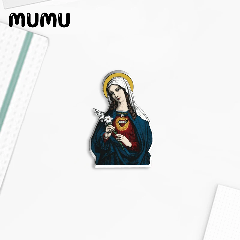 2023 New Virgin Mary Lapel Pin Mother of God Acrylic Brooches Handmade Epoxy Jewelry Shirt Bag Badge