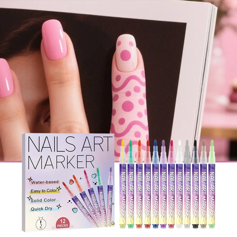 12 لون مسمار الفن أقلام ثلاثية الأبعاد مجموعة أقلام طلاء الأظافر رسم اللوحة نقطة بطانة الاكريليك رسمت مجموعة أقلام لتقوم بها بنفسك مسمار الفن فرش #2