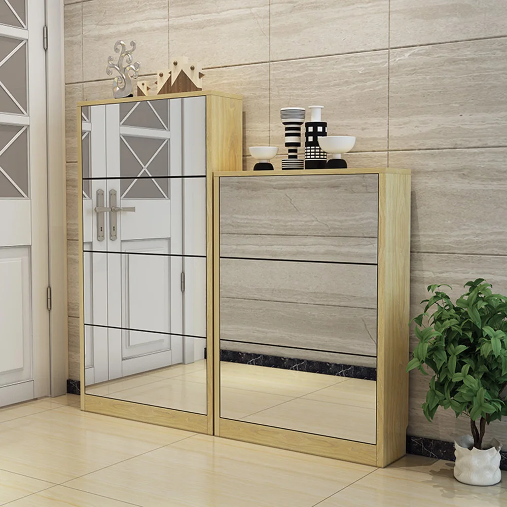 Xx-Modern Wooden Frame Full Mirror Shoe Cabinet Shoe Rack With Glass Doors Home Saver Space Slim Shoe Cabinet*