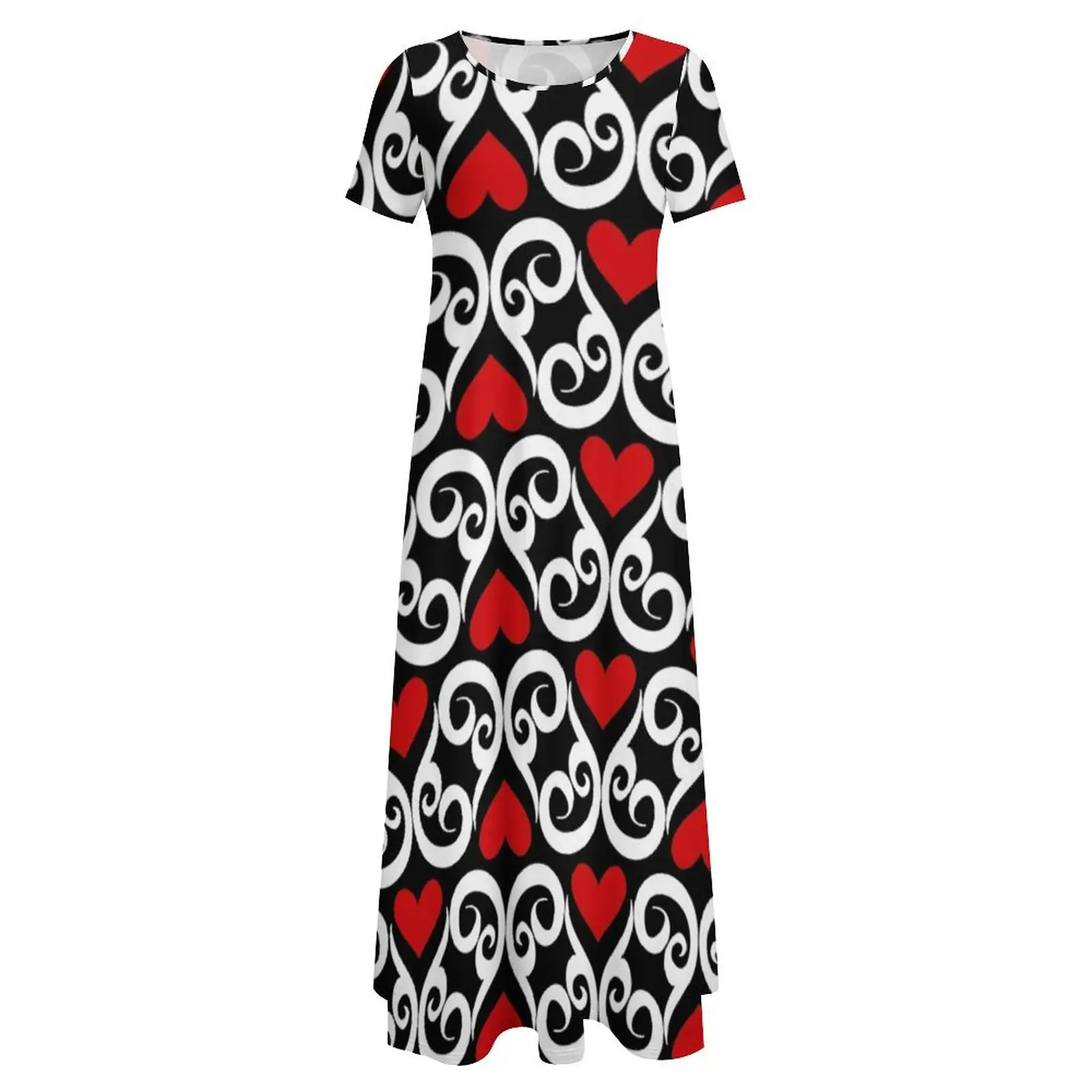 Queen of Hearts Dress Abstract Print Vintage Maxi Dress Short Sleeve Street Fashion Boho Beach Long Dresses Lady Graphic Clothes