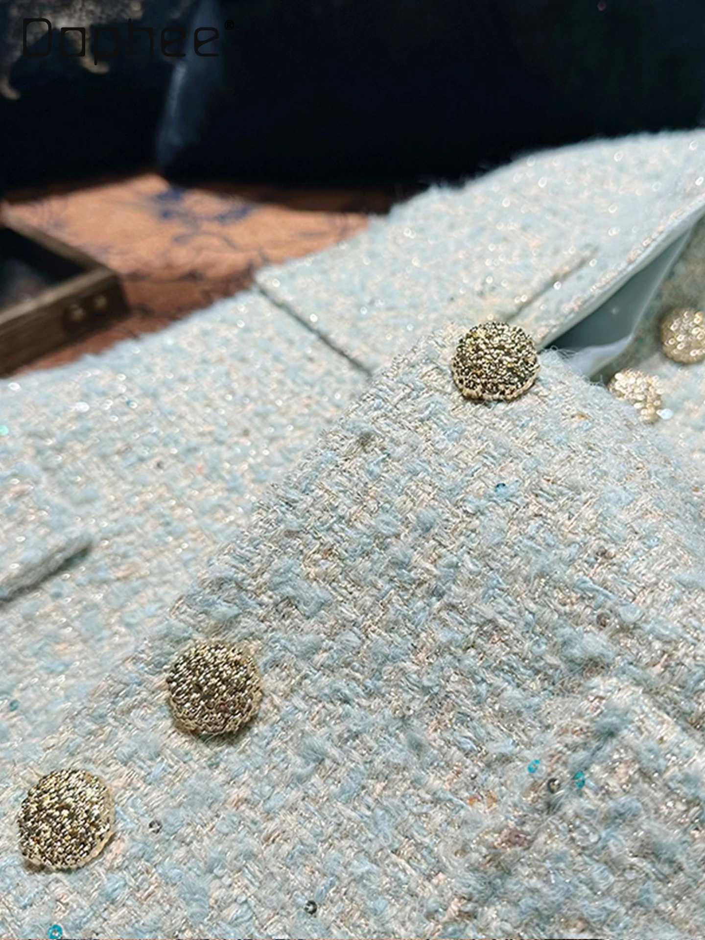 French Style Elegant Socialite Silver Thread Wool Coat Women High-end Fashion Loose Blazer Female Casual Sequin Stylish Coats