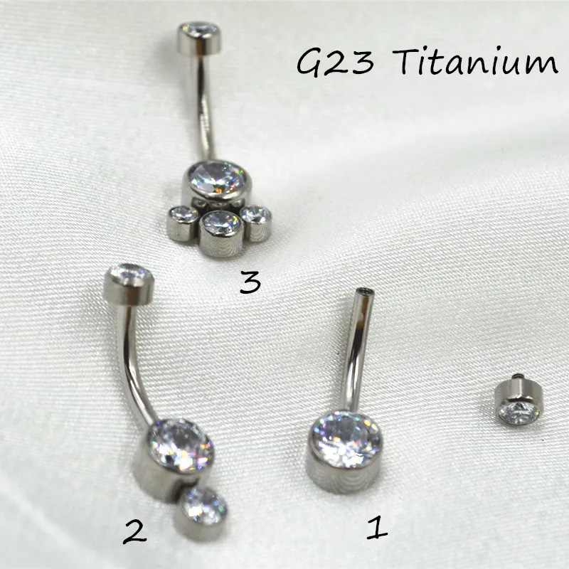 Lot10PCS Body Jewelry-G23 Titanium Round CZ Smart Navel Belly Button Body Piercing 14Gx10x4/6mm Navel Curve Barbells Belly Rings