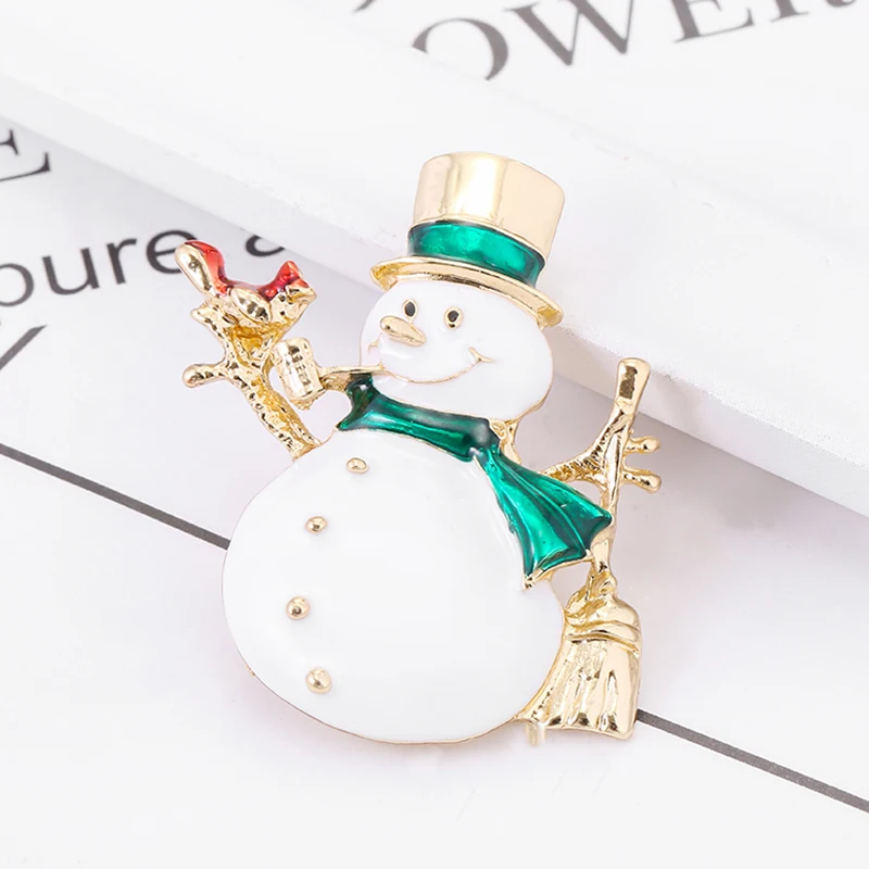 Fashion Hooded Gentleman Snowman Brooches For Women Men Christmas Gift Gold Color Shiny Lovely Hat Coat Accessories Jewelry Gift