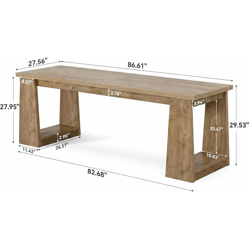 86.6 Double Home Office Desks, Two Person Desk, Large Work Writing Table, Rustic Brown Business Furniture for Home