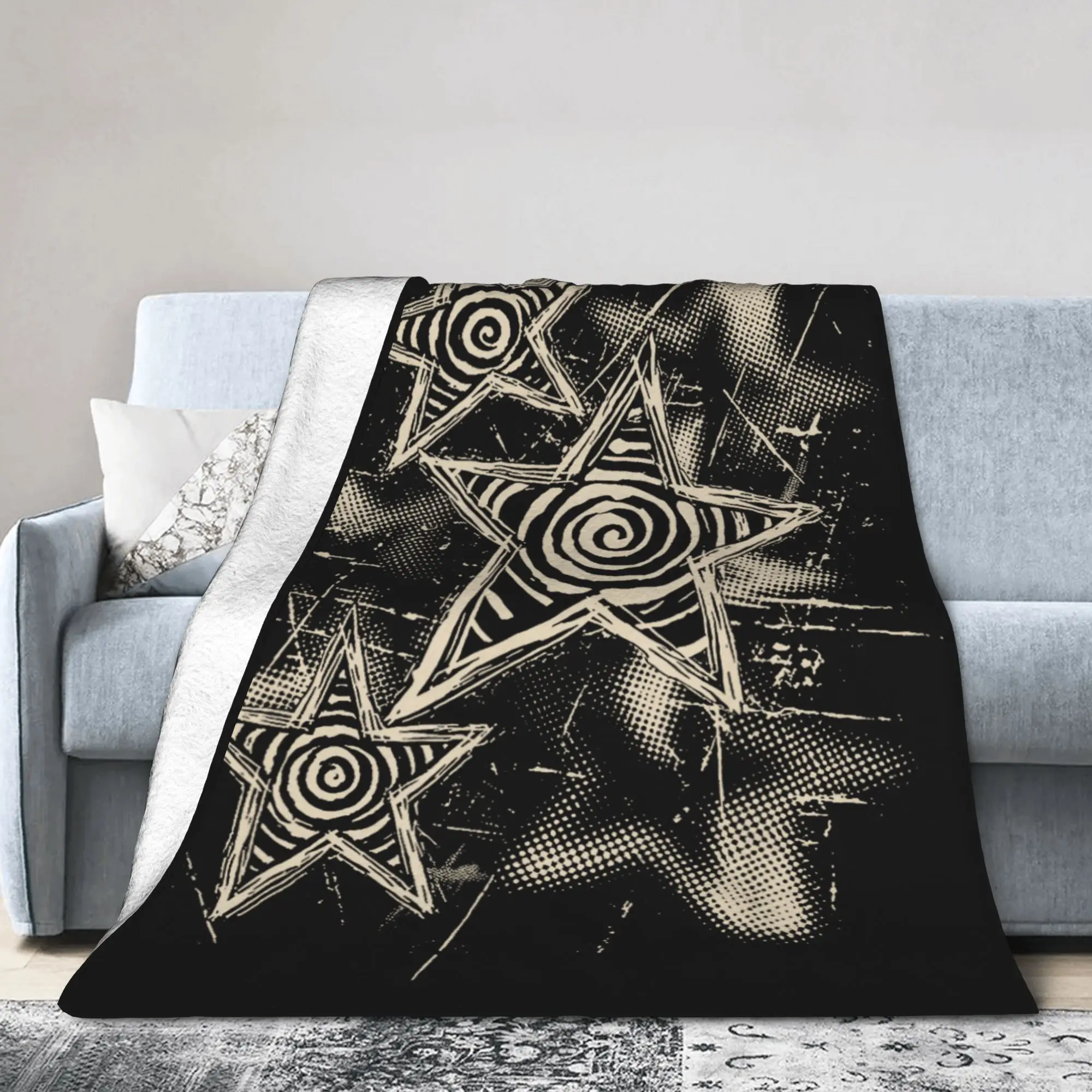 Y2k Grunge Stars 2000s Cyber Flannel Throw Blanket Vintage for Bedding Knitted Blanket Office Portable Breathable Throws