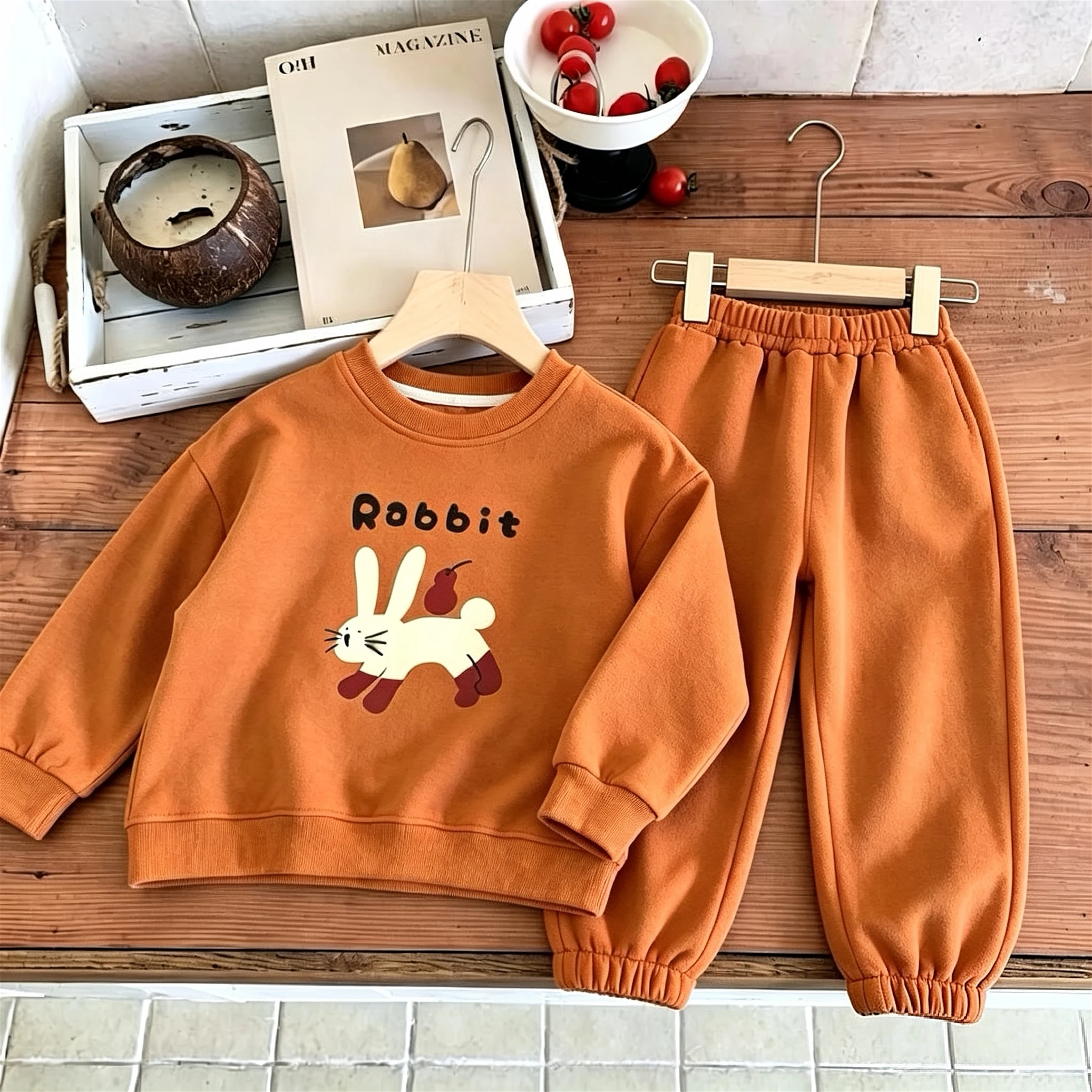 Herbst Neue Kinderkleidung Langarm-Anzug Einfache Modische Sweatshirt-Garnitur Locker Lässig Mädchen Jungen Hoodie + Hose 2-teilig/Set – Detail 4