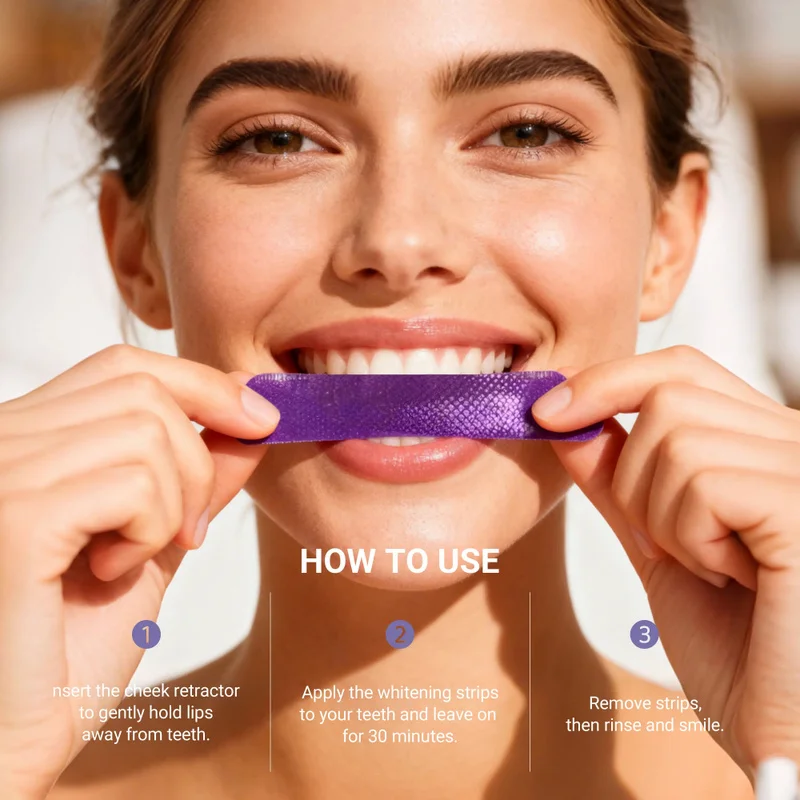 CEELIKE Purple Teeth Whitening Strips 7/21 Sessions Peroxide Free Nano-Hydroxyapatite Protect Enamel Non Sensitive Stain Removal