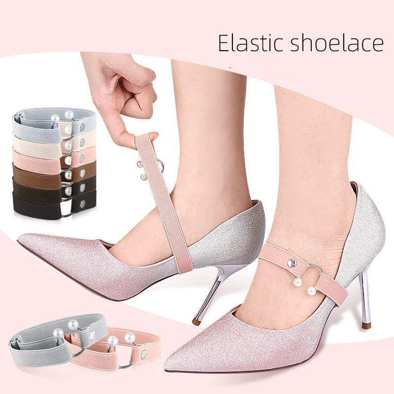 

Women Pearl Shoelaces for High Heel Adjustable Shoe Belt Anti-skid Bundle Laces No Tie Straps Lazy Shoes Decoration Accessories