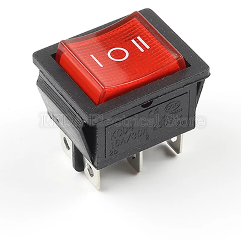 

1Pcs KCD4 Rocker Switch ON-OFF-ON 3 Position 6 Pins Electrical equipment With Light Power Switch 16A 250VAC/ 20A 125VAC