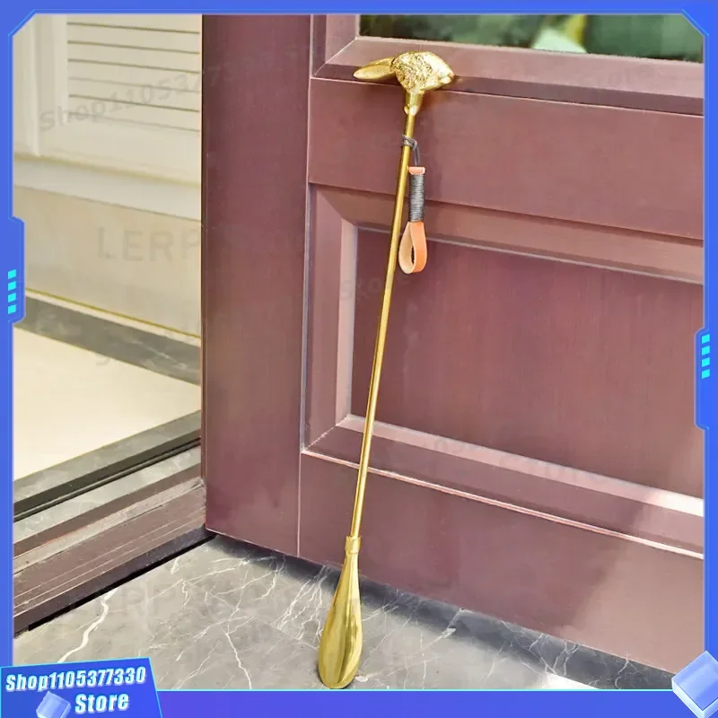 Luxury Golden Horse Head Brass Shoehorn Imported Indian Handmade Shoe Lifter European Style Creative Long Durable Home Decor