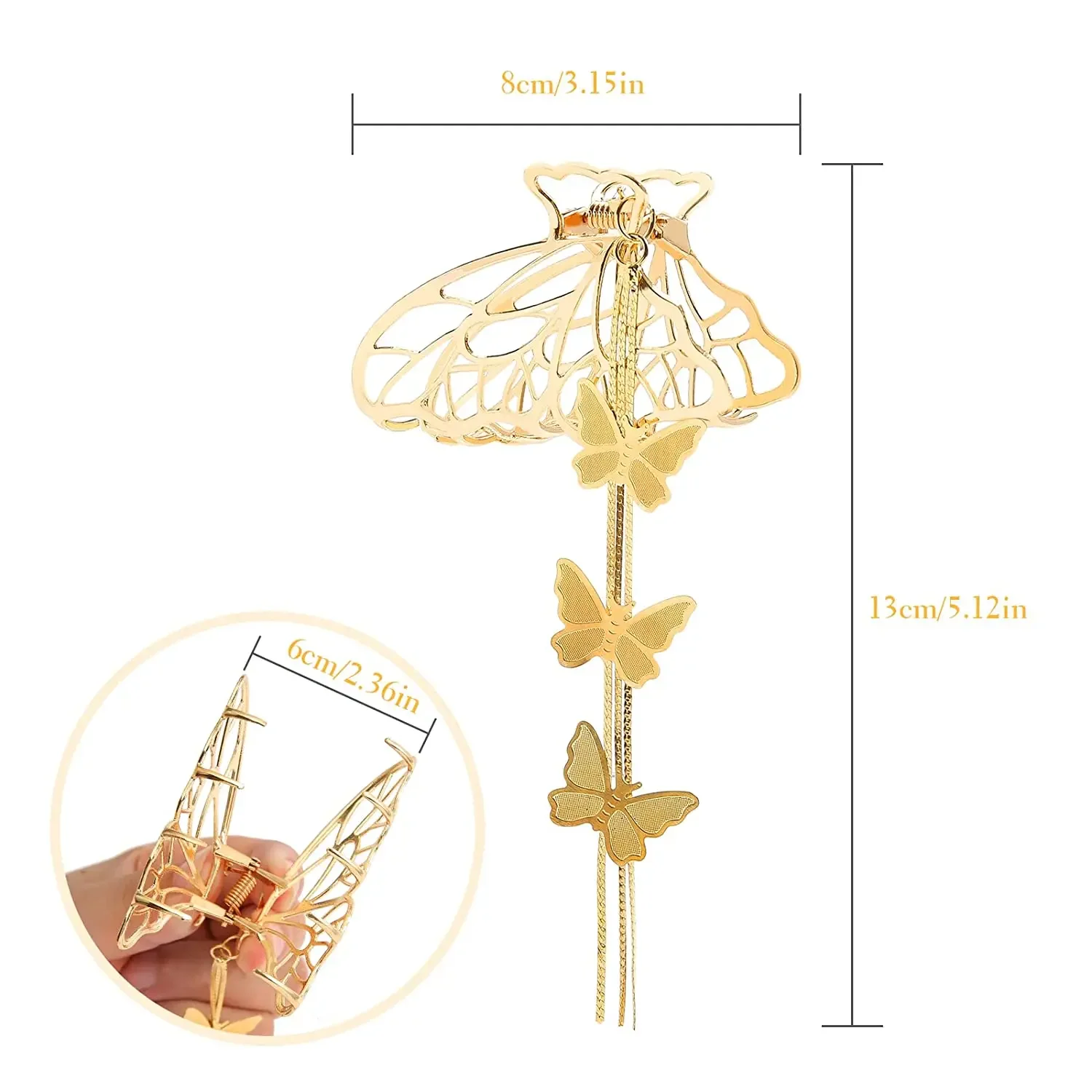 Elegant Hollow Butterfly Tassel Shark Clips Grab Large Metal Cross Hair Claws Women Girls Strong Hold Jaw Clip Summer Headwear