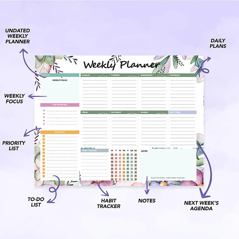 Personalized Family Planner Desk Organizer Weekly Planner with Spiral Binding for School Work 52 Sheets to Do for Task for Work