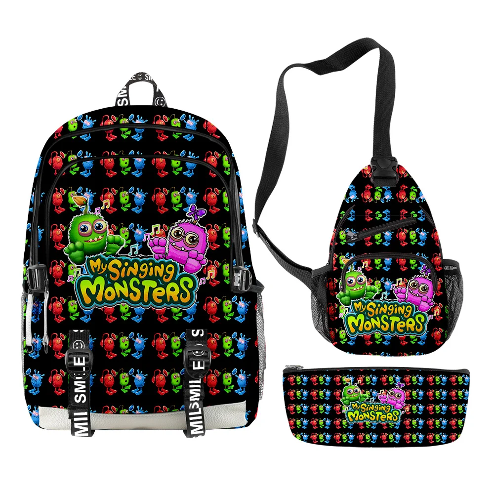 

Harajuku Novelty my singing monsters 3D Print 3pcs/Set Student School Bags multifunction Travel Backpack Chest Bag Pencil Case