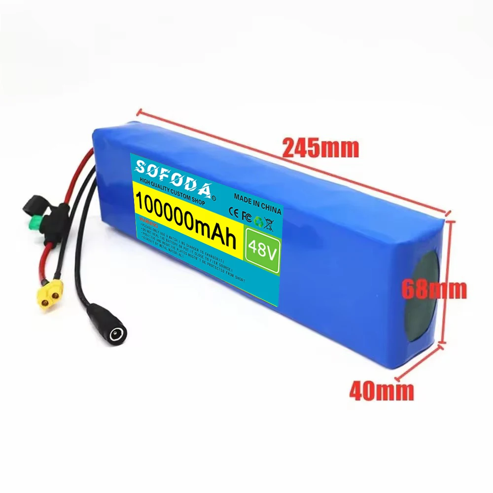 48V 100Ah 18650 Lithium Battery Pack 13S2P 1000W High Power Battery for 54.6V 250W 350W 500W 750W ebike Motor Kit With Charger