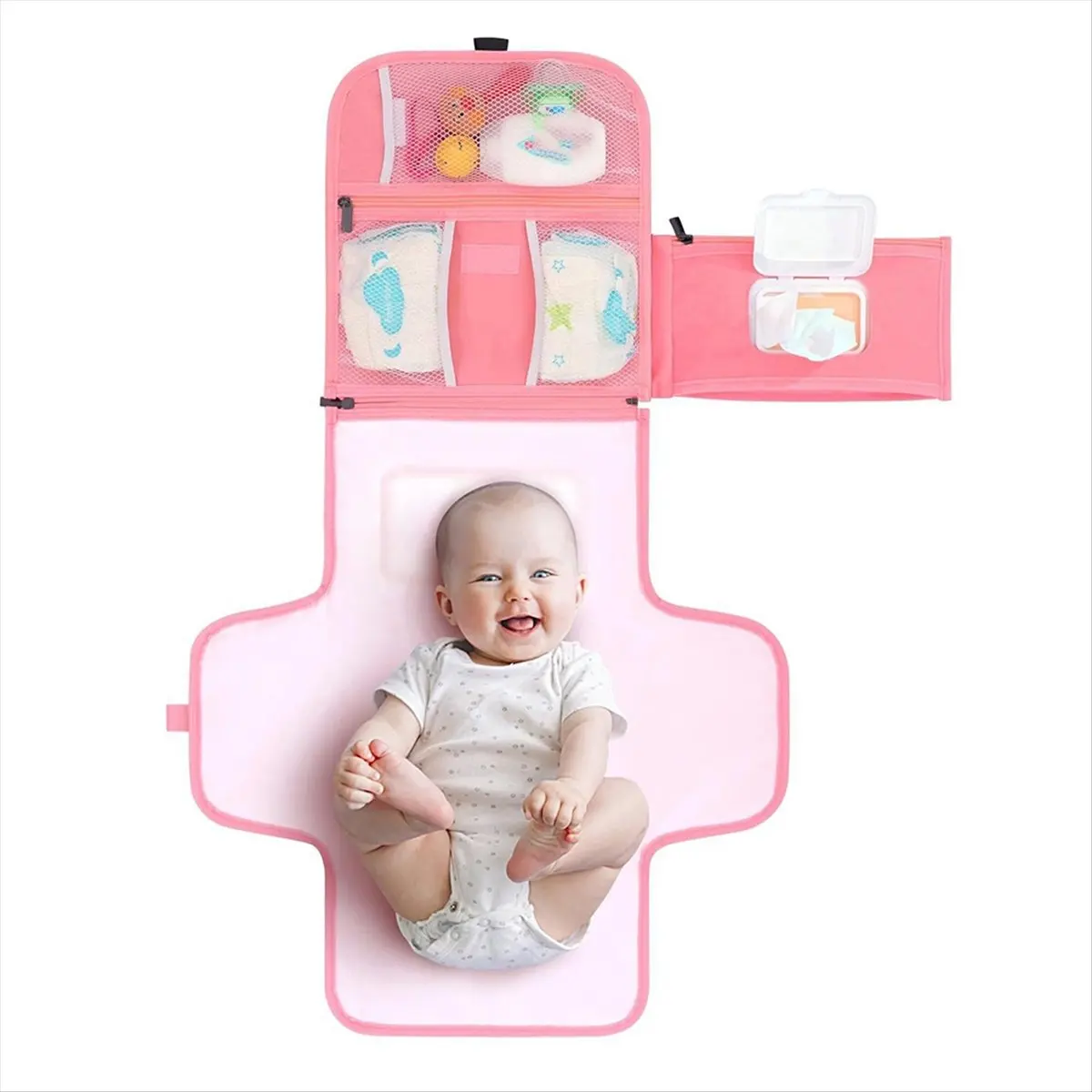 وسادة تغيير الحفاضات المحمولة حقيبة سفر لتغيير حفاضات الأطفال مع جيب مناديل سجادة تغيير الحفاضات المحمولة طقم سفر للرضع #4