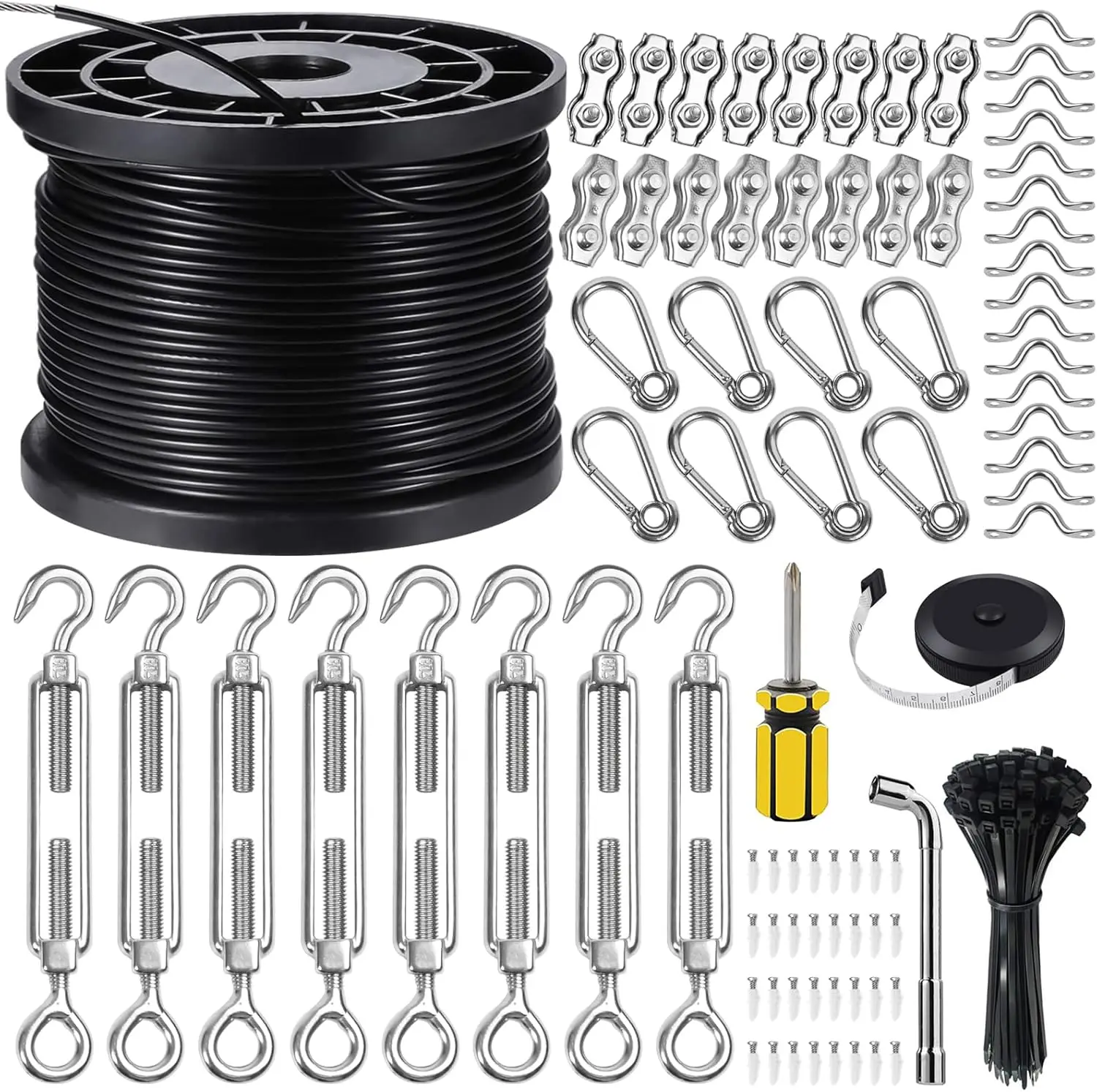 

400FT Stainless Steel Outdoor String Light Hanging Kit with Turnbuckles and Accessories, Easy Setup Guide