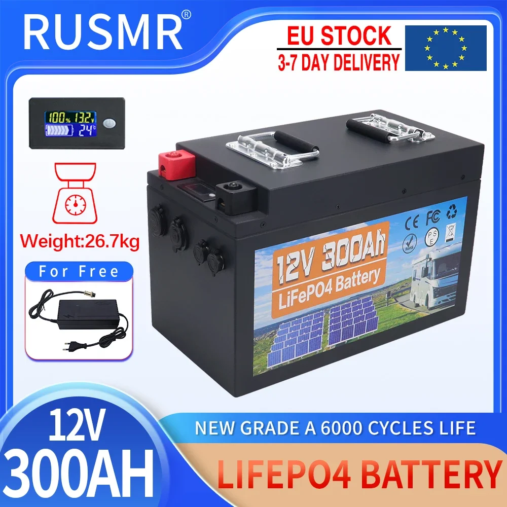 

12V 300Ah LiFePO4 Lithium Iron Phosphate Battery Built-in BMS For Replacing Most of Backup Power Home Energy Storage TAX FREE