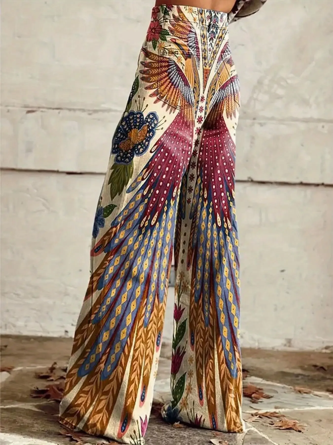 

Women's new printed jeans with denim like fabric, casual fashion, Full printed large butterfly