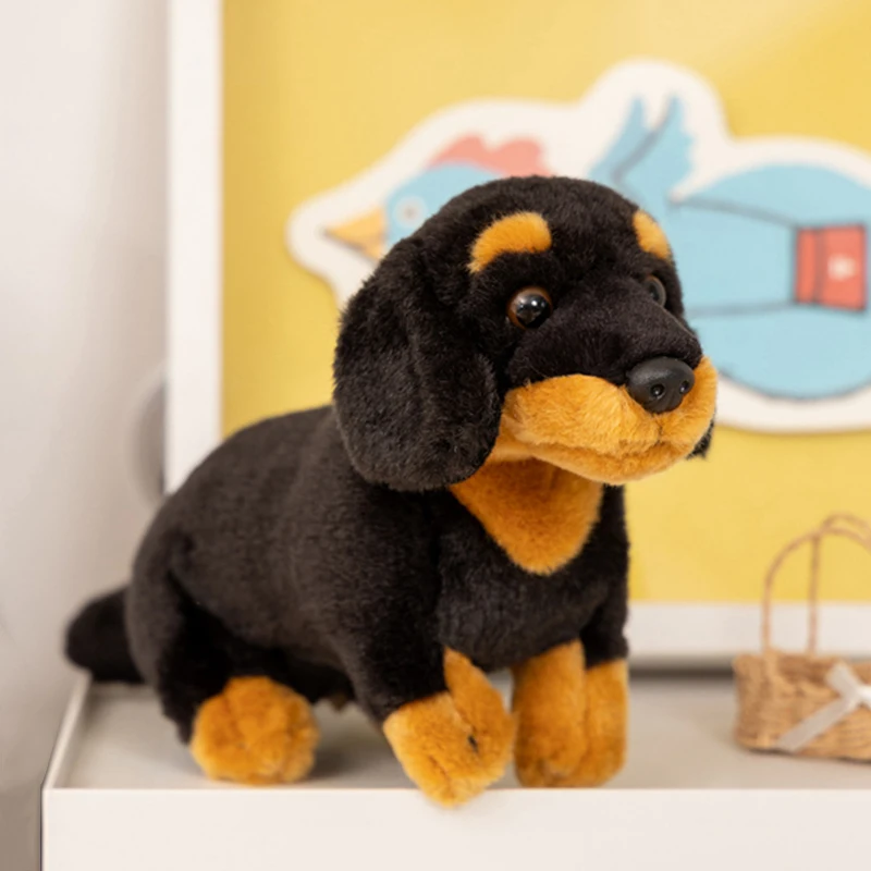 New Black Dachshund Doll Realistic Sausage Dog Plush Toy Fuzzy Long-Eared Puppy Dachshund Stuffed Toy Children's Birthday Gifts