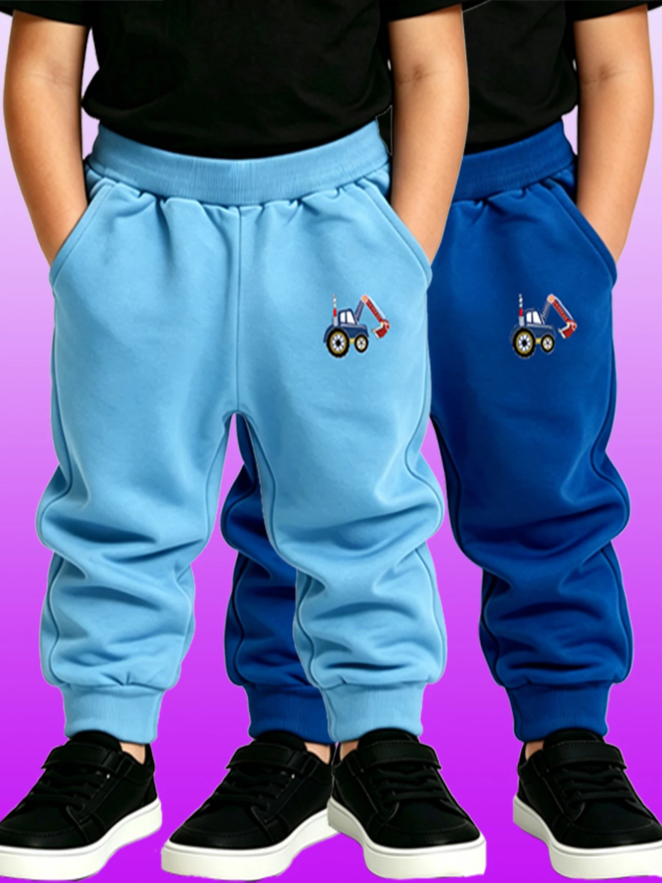 2 PCS Boys Excavator Sweatpants, Soft Knit Elastic Waist Jogger Enfant Garcon Trousers Classic Blue SkyBlue Hot Children's Pants