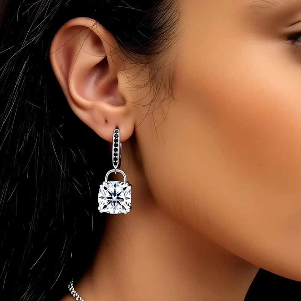 Black Awn 2026 New Hoop Earrings for Women Classic Silver Color Trendy Spinel Engagement Jewelry I323
