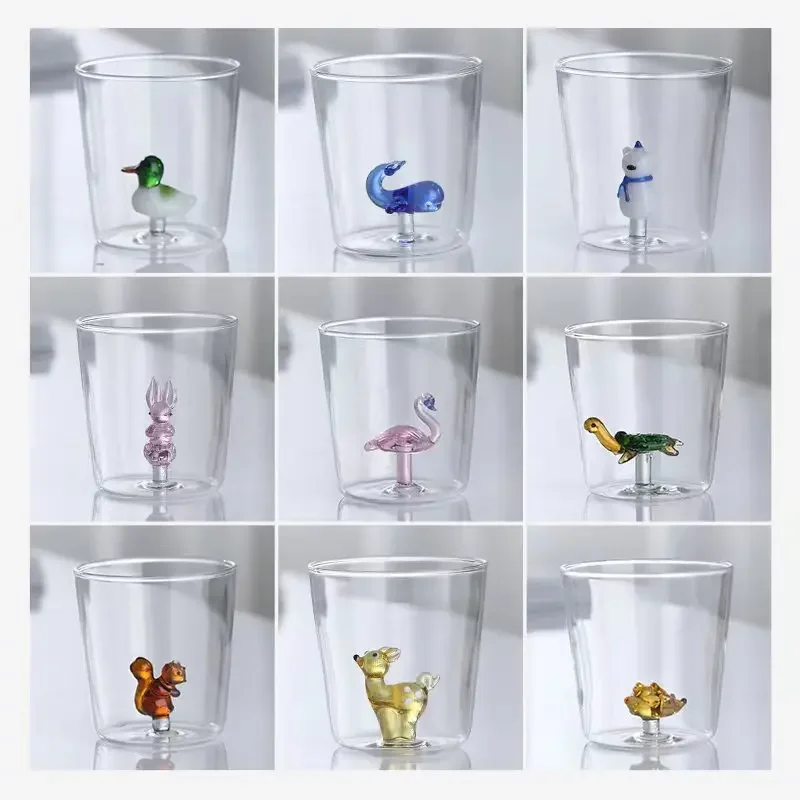 FATUBE Creative Handmade BUBBLE GLASS CUP Three-Dimensional Animal and Plant Shape Coffee Milk Drink Cute Transparent Glass Cup