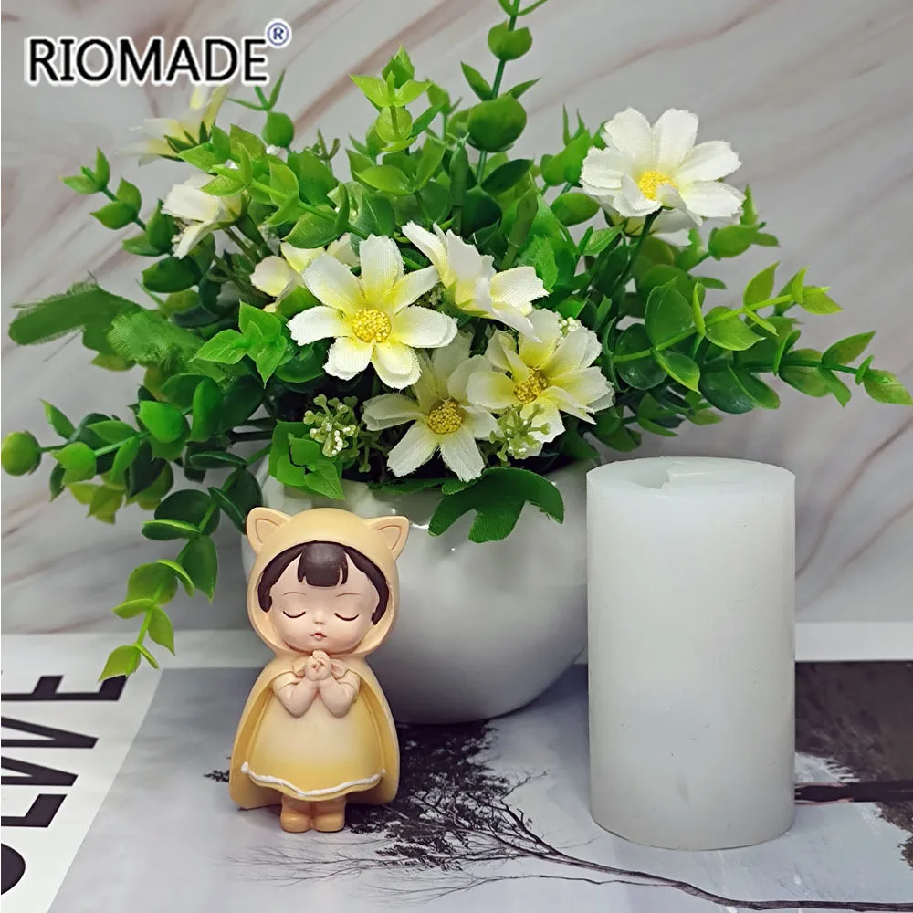 Cat Ear Hat Hands Praying Girl Model Baking Silicone Mold Car Mounted Aromatic Gypsum Ornaments Cute Little Girl Candle Mould