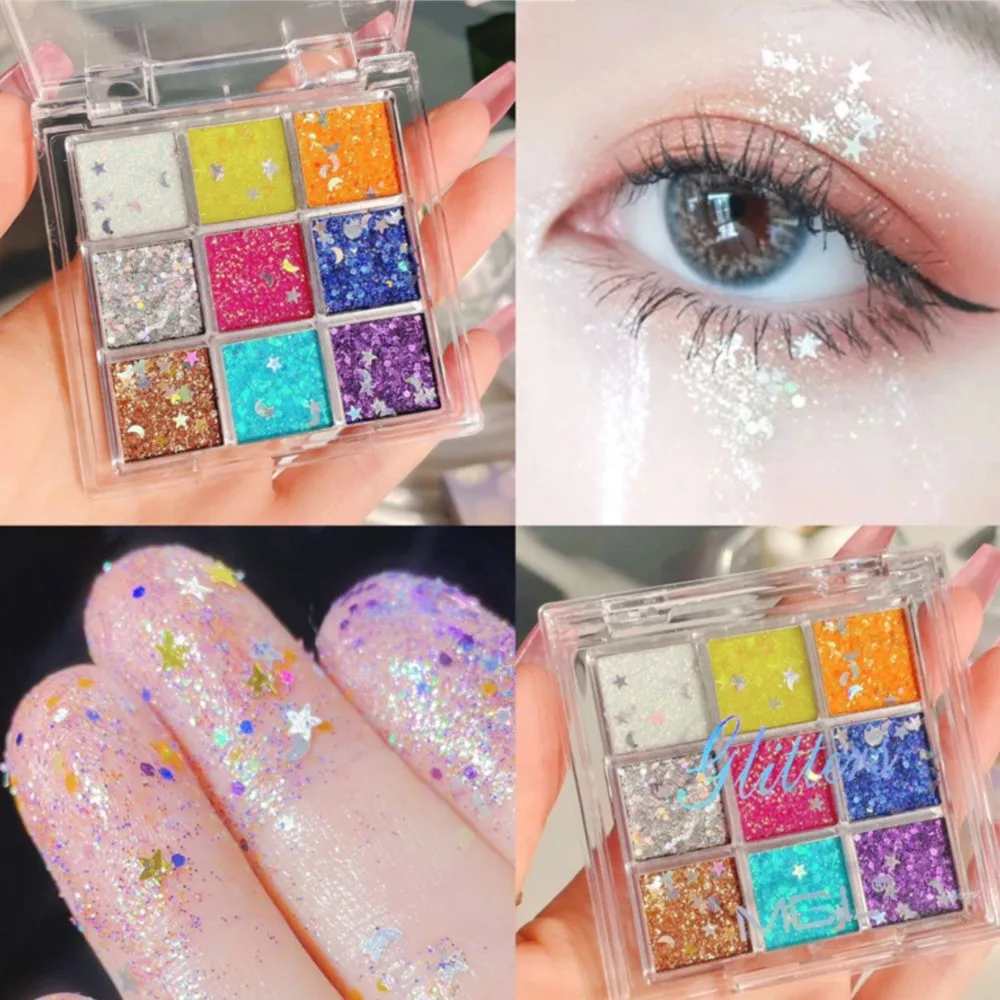 1 ボックス 9 色グリッターシマーアイシャドウメイクアップパレットスパークルジェルグリッター混合スタームーンフェイス/アイスパンコール高光沢アイグリッター