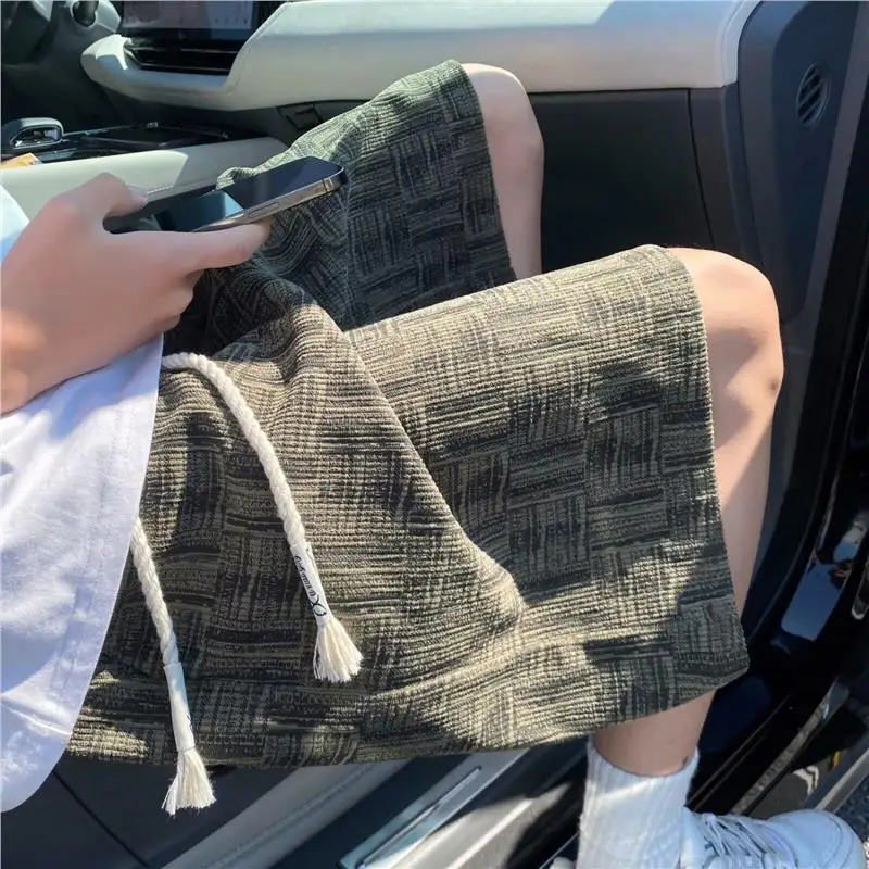 

Men's Summer Thin Sporty Plaid Shorts Casual Loose Straight Leg Five-Quarter Length Trendy American Style Outdoor Wear
