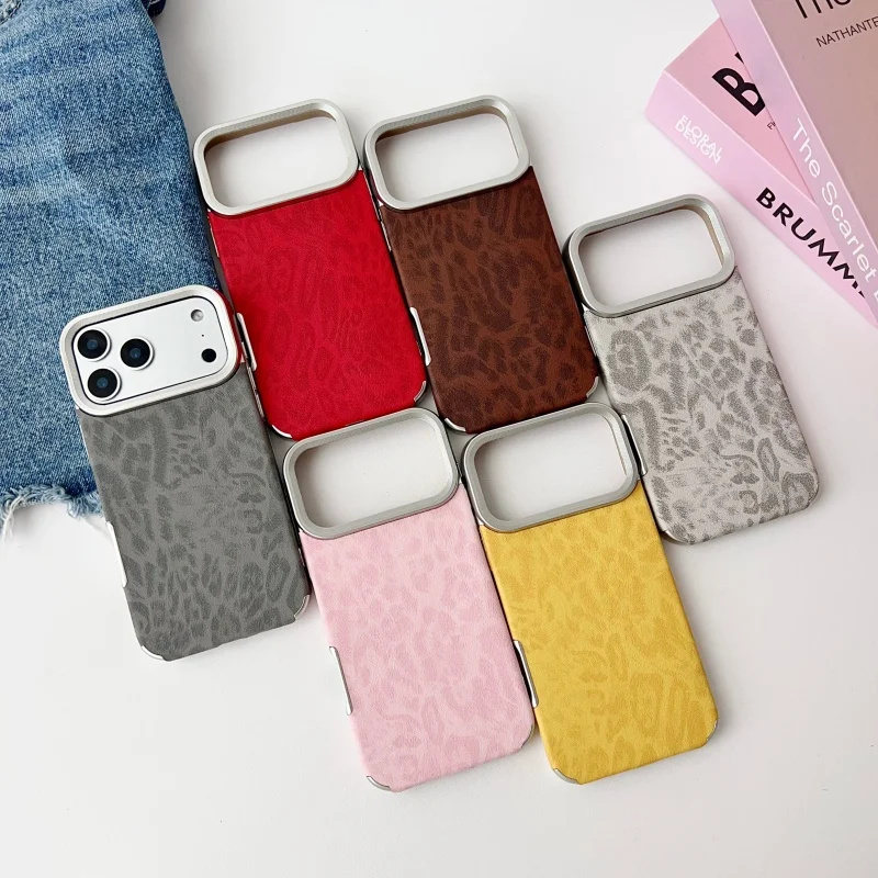 Modische Leder-Handyhülle mit Leopardenmuster für iPhone 11, 12, 13, 14, 15, 16, 17, Pro Max Plus Air 17 Pro Max, galvanisierte Linsenabdeckung