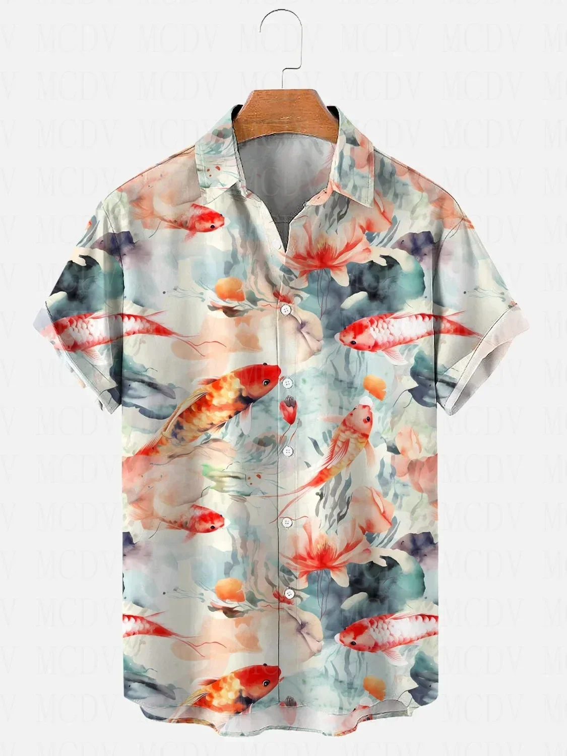 Men's Art Koi Watercolor Casual Holiday Print Shirt Hawaiian Shirts