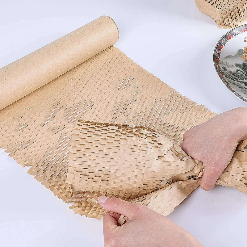 2X Honeycomb Packaging Paper Cushioning Kraft Paper Wrap Roll 11.8 Inch X 65 Feet Eco-Friendly Honeycomb Protective Wrap