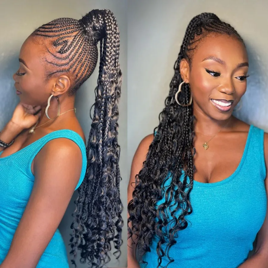 24 بوصة بوهو صندوق مجعد ينتهي تطويلة شعر من الألياف للنساء السود حل تصفيف الشعر الأسود الطبيعي لمواصفات ارتداء اليومي